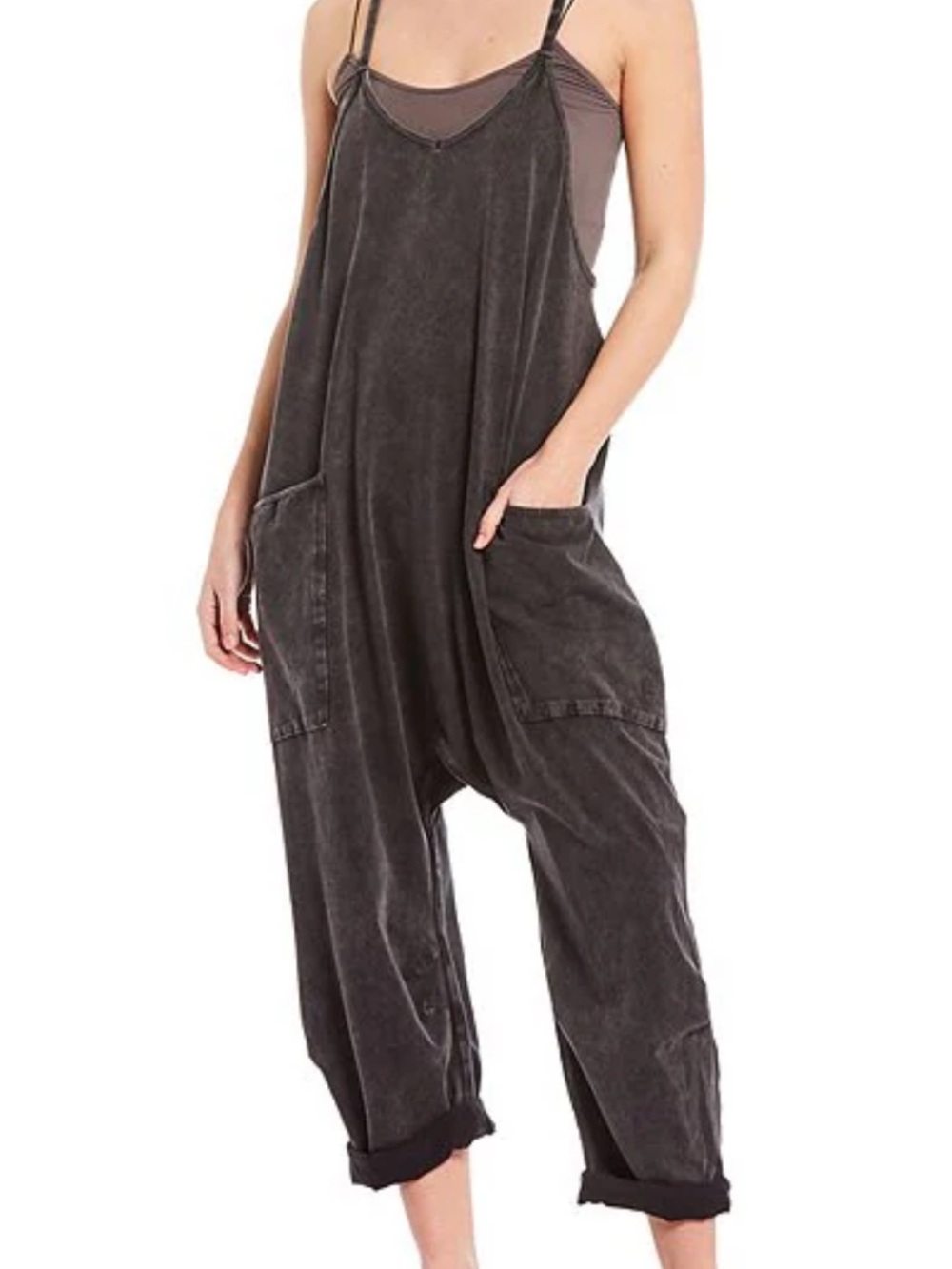 Free People Washed Charcoal Gray Hot Shot Onesie Jumpsuit XS